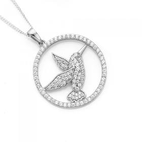 Silver-Pave-Cubic-Zirconia-Hummingbird-in-Circle-Pendant on sale