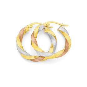 9ct-Tri-Tone-Gold-15mm-Twist-Hoop-Earrings on sale