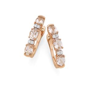 9ct+Rose+Gold+Morganite+with+Diamond+Accents+Huggie+Earrings