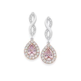 Silver-Rose-Gold-Plated-Blush-Pink-CZ-Infinity-Earrings on sale