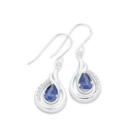 Silver-Blue-and-White-CZ-Pear-Shape-Wave-Loop-Earrings on sale