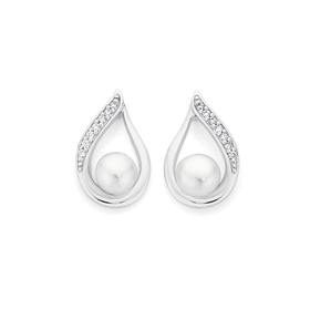 Silver-Cultured-Freshwater-Pearl-With-CZ-Earrings on sale