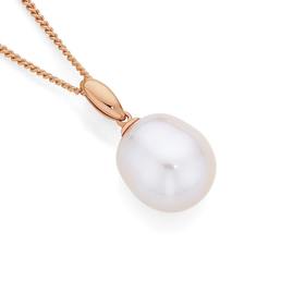 9ct+Rose+Gold+Pink+Cultured+Freshwater+Pearl+Drop+Pendant