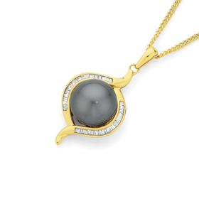 9ct+Gold+Cultured+Tahitian+Pearl+%26+.18ct+Diamond+Pendant