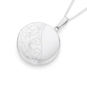 Silver+22mm+Half+Engraved+Round+Locket