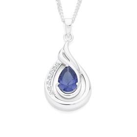 Silver+Blue+and+White+CZ+Pear+Shape+Wave+Loop+Pendant