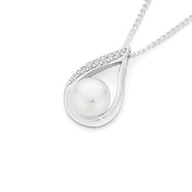 Silver+%26+Cultured+Freshwater+Pearl+With+CZ+Pendant