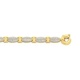 9ct+Gold+19cm+CZ+Tonneau+Bolt+Ring+Bracelet