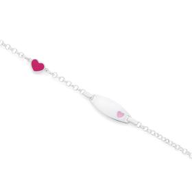 Silver-17cm-Pink-Enamel-Heart-Identity-Bracelet on sale