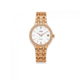 Elite+Ladies+Rose+Tone+Stone+Set+Watch