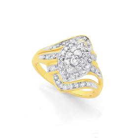 9ct-Gold-Diamond-Cluster-Swirl-Dress-Ring on sale