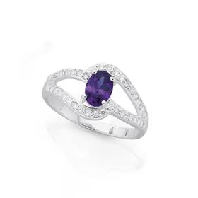 Silver-Oval-Violet-Cubic-Zirconia-Split-Band-Ring on sale