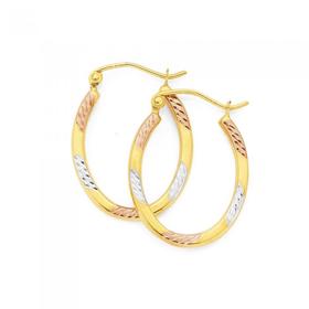 9ct-Gold-Tri-Tone-Striped-Oval-Hoop-Earrings on sale