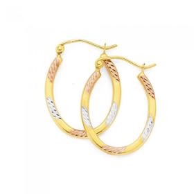 9ct-Tri-Tone-Gold-Oval-Hoop-Earrings on sale