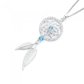 Silver-Aqua-Cubic-Zirconia-Dreamcatcher-Pendant on sale