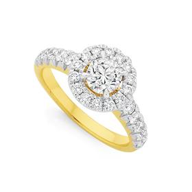 18ct+Gold+Diamond+Halo+Engagement+Ring