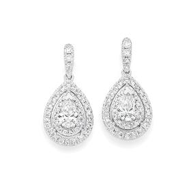 18ct+White+Gold+Diamond+Pear+Shape+Drop+Earrings