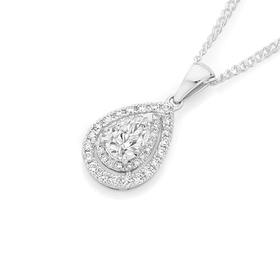 18ct+White+Gold+Diamond+Pear+Pendant