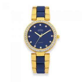 Elite+Ladies+Gold+Tone+Navy+Stone+set