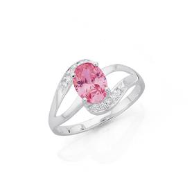 Silver-Oval-Pink-Cubic-Zirconia-Open-Band-Ring-Size-O on sale