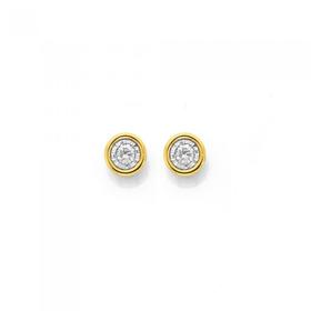 9ct+Gold+Diamond+Bezel+Stud+Earrings