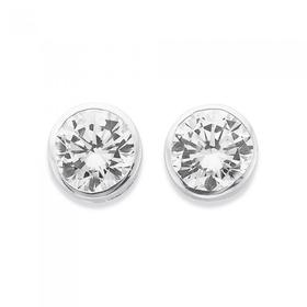 Silver-75mm-Round-Cubic-Zirconia-Bezel-stud-Earrings on sale