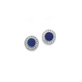 Silver-Round-Bezel-Dark-Blue-Cubic-Zirconia-Stud-Earrings on sale