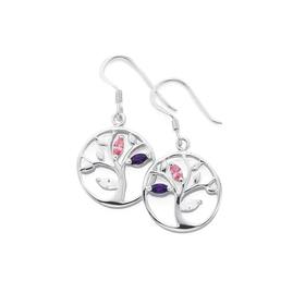 Silver-Pink-Amethyst-White-Cubic-Zirconia-Tree-of-Life-Circle-Earrings on sale