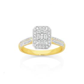 9ct+Gold+Diamond+Emerald+Shape+Rings