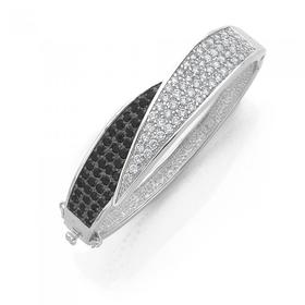 Sterling-Silver-Black-White-Cubic-Zirconia-Bangle on sale