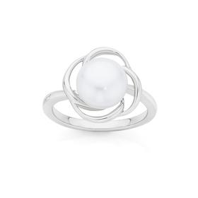 Silver+Cultured+Freshwater+Pearl+Flower+Ring