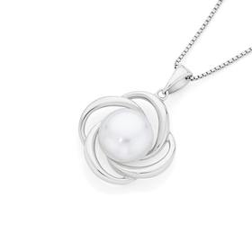 Silver+Cultured+Freshwater+Pearl+Flower+Pendant