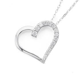 Silver-Open-Heart-CZ-On-One-Side-Pendant on sale