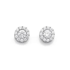 Silver+Small+Round+CZ+Cluster+Stud+Earrings