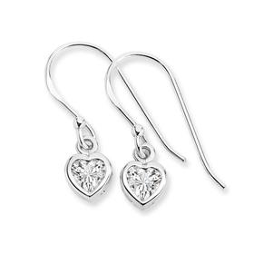 Silver-CZ-Heart-Bezel-Drop-Hook-Earrings on sale
