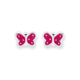 Silver-Pink-Polka-Dot-Butterfly-Stud-Earrings on sale