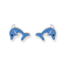 Silver-Blue-Enamel-Dolphin-Stud-Earrings on sale