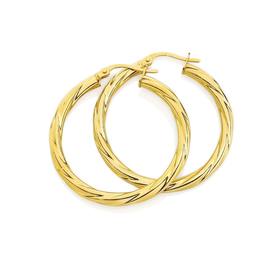 9ct+Gold+25mm+Twist+Hoop+Earrings