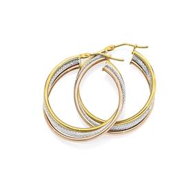 9ct+Tri+Tone+Gold+25mm+Hoop+Earrings