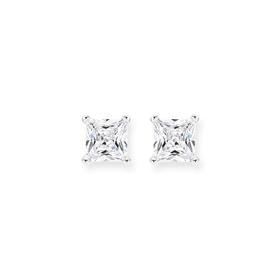 Silver+5mm+CZ+Square+Stud+Earrings