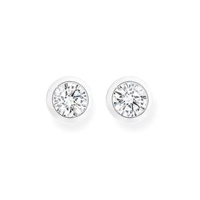 Silver+6mm+CZ+Bezel+Set+Stud+Earrings