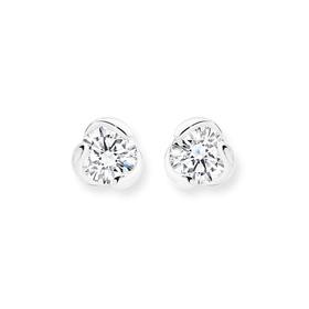 Sterling+Silver+3+Petal+Cubic+Zirconia+Stud+Earrings