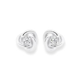 Silver+CZ+Plain+Knot+Stud+Earrings