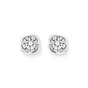 Sterling+Silver+Round+Cubic+Zirconia+Scallop+Border+Stud+Earrings