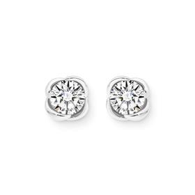 Silver-Round-CZ-Scallop-Border-Stud-Earrings on sale