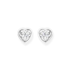 Silver+CZ+Heart+Bezel+Stud+Earrings