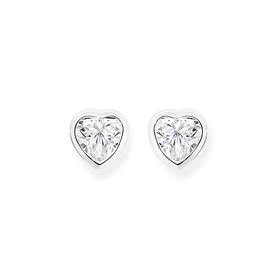 Silver-CZ-Heart-Bezel-Stud-Earrings on sale