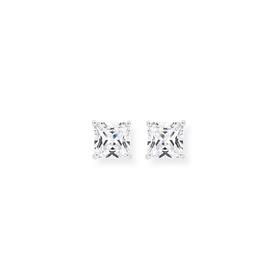 Sterling+Silver+4x4mm+Cubic+Zirconia+Square+Studs