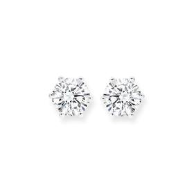 Sterling+Silver+6mm+Cubic+Zirconia+Round+6+Claw+Studs