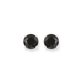 Silver+5mm+Black+Sapphire+Stud+Earrings